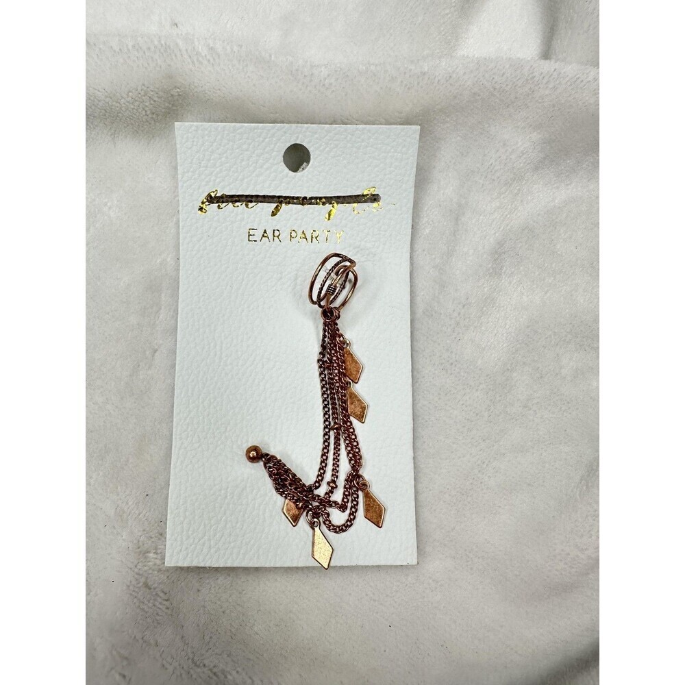 Free People Ear Party Earrings Rose Gold Tone Chains Dangle Geometric Charm New